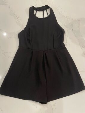 Black Mock Neck Cut Out Fit-and-Flare Romper